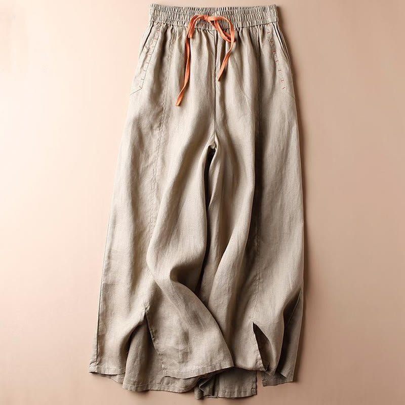 Pantalones casuales de algodón Buddha Stones con dobladillo con abertura para mujer, de pierna ancha y bolsillos, de largo 7-8 - BurlyWood - US8-10，UK/AU12-14，EU40-42 (2XL) - image 8