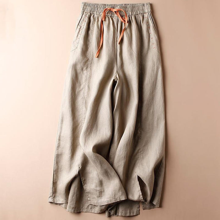 Pantalones casuales de algodón Buddha Stones con dobladillo con abertura para mujer, de pierna ancha y bolsillos, de largo 7-8 - BurlyWood - US8-10，UK/AU12-14，EU40-42 (2XL) - image 8