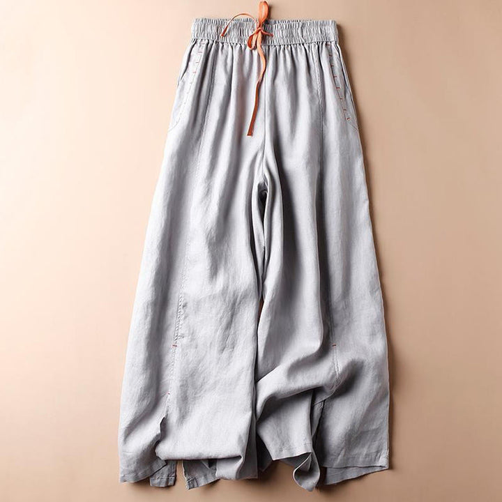 Pantalones casuales de algodón Buddha Stones con dobladillo con abertura para mujer, de pierna ancha y bolsillos, de largo 7-8 - Azul acero claro - US8-10，UK/AU12-14，EU40-42 (2XL) - image 11