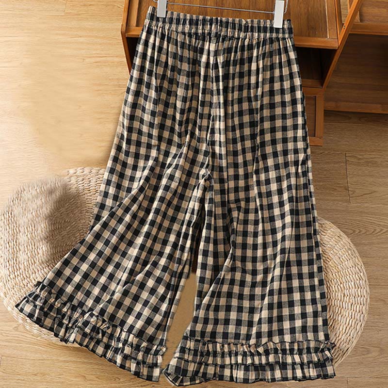 Pantalones casuales de algodón con costuras de Buddha Stones, de pierna ancha y bolsillos para mujer, tallas 7-8 - Negro - US6，UK/AU10，EU38 (XL) - image 1