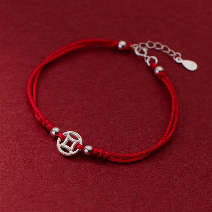Pulsera de hilo de la suerte con monedas de cobre huecas de plata de ley 925 con Buddha Stones - image 2