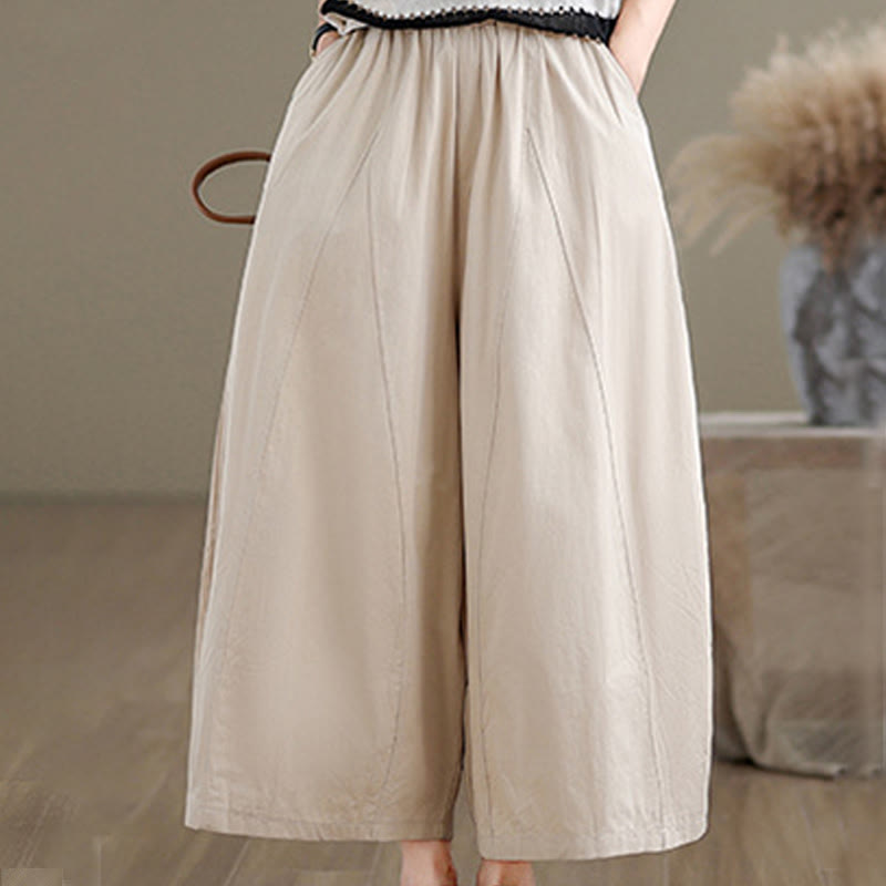 Pantalones casuales Buddha Stones de algodón liso para mujer, de pierna ancha, con bolsillos, tallas 7-8 - image 2