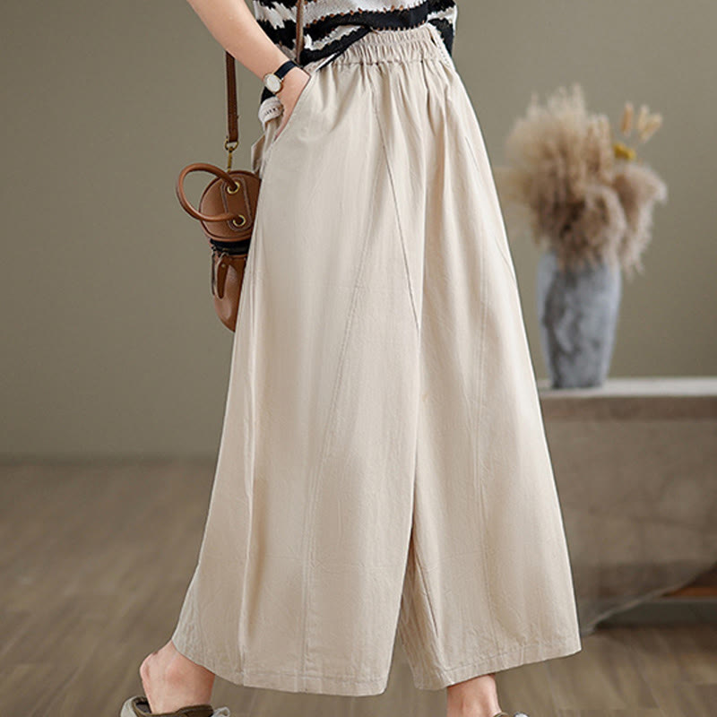 Pantalones casuales Buddha Stones de algodón liso para mujer, de pierna ancha, con bolsillos, tallas 7-8 - Beige - US8-10，UK/AU12-14，EU40-42 (2XL) - image 1