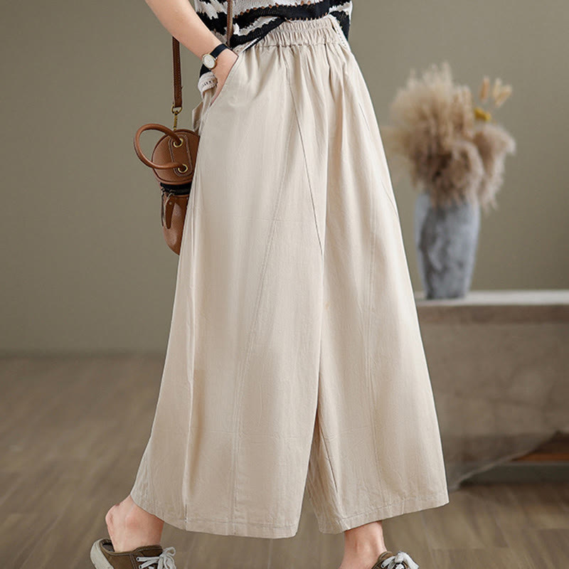 Pantalones casuales Buddha Stones de algodón liso para mujer, de pierna ancha, con bolsillos, tallas 7-8 - image 7