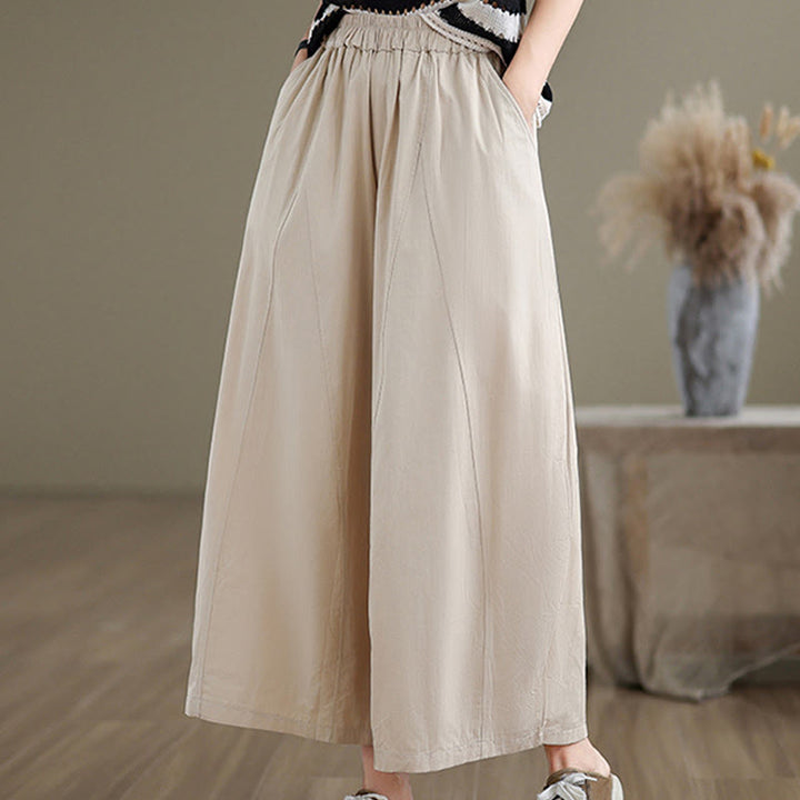 Pantalones casuales Buddha Stones de algodón liso para mujer, de pierna ancha, con bolsillos, tallas 7-8 - image 6