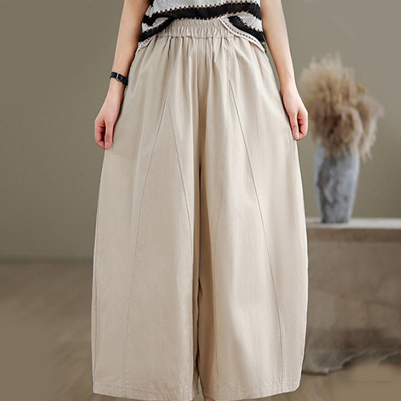 Pantalones casuales Buddha Stones de algodón liso para mujer, de pierna ancha, con bolsillos, tallas 7-8 - image 3