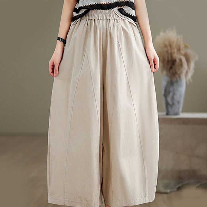 Pantalones casuales Buddha Stones de algodón liso para mujer, de pierna ancha, con bolsillos, tallas 7-8 - image 3