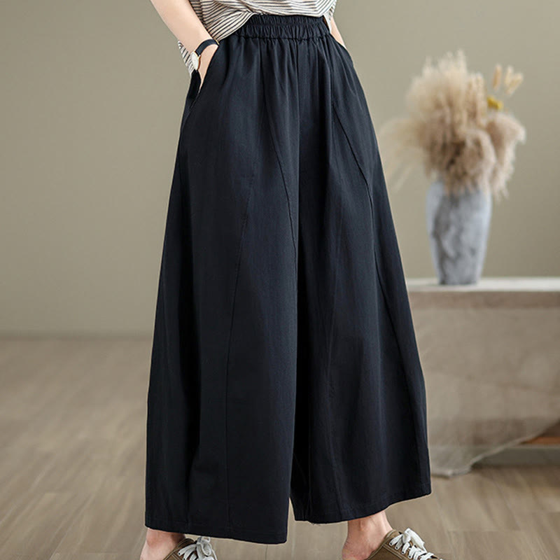 Pantalones casuales Buddha Stones de algodón liso para mujer, de pierna ancha, con bolsillos, tallas 7-8 - image 9
