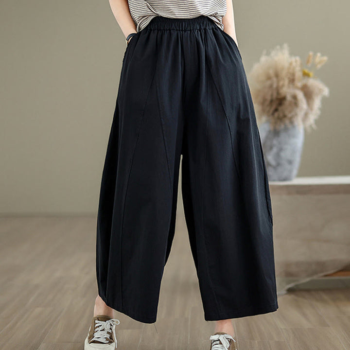 Pantalones casuales Buddha Stones de algodón liso para mujer, de pierna ancha, con bolsillos, tallas 7-8 - image 12