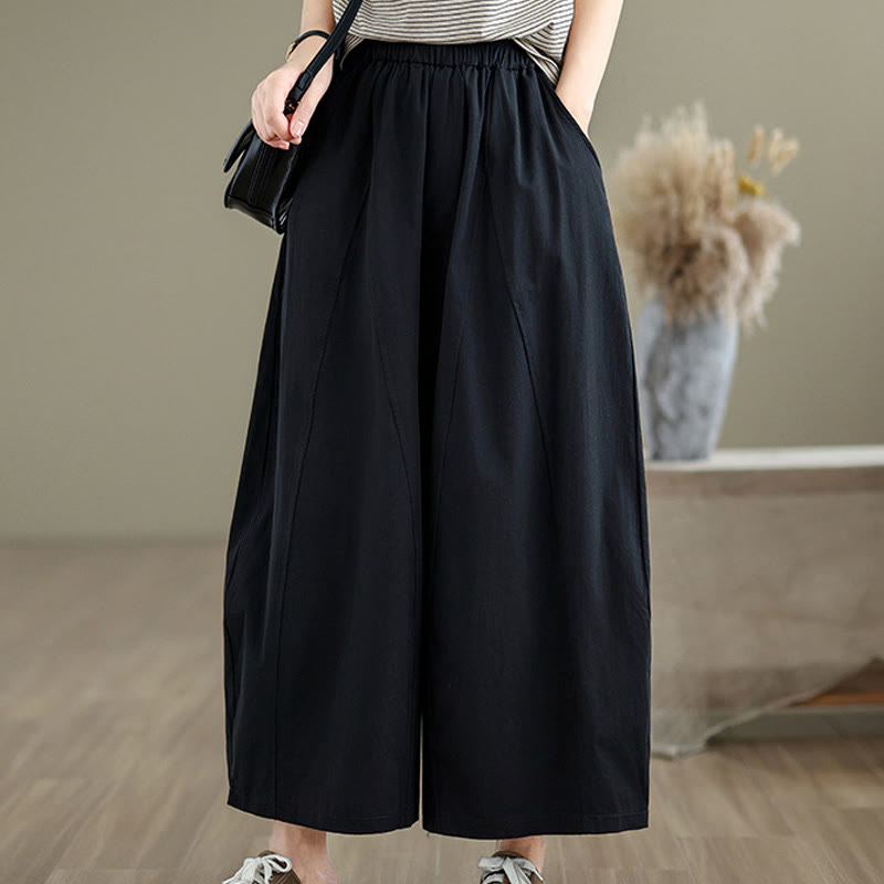 Pantalones casuales Buddha Stones de algodón liso para mujer, de pierna ancha, con bolsillos, tallas 7-8 - Negro - US8-10，UK/AU12-14，EU40-42 (2XL) - image 8