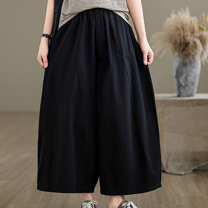 Pantalones casuales Buddha Stones de algodón liso para mujer, de pierna ancha, con bolsillos, tallas 7-8 - image 11