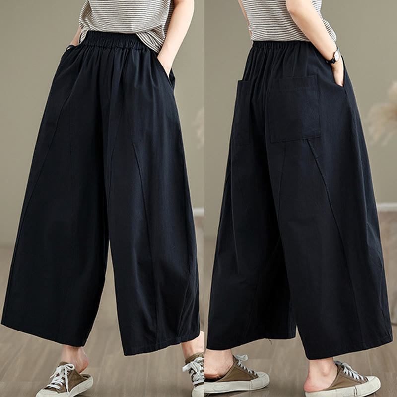 Pantalones casuales Buddha Stones de algodón liso para mujer, de pierna ancha, con bolsillos, tallas 7-8 - image 10