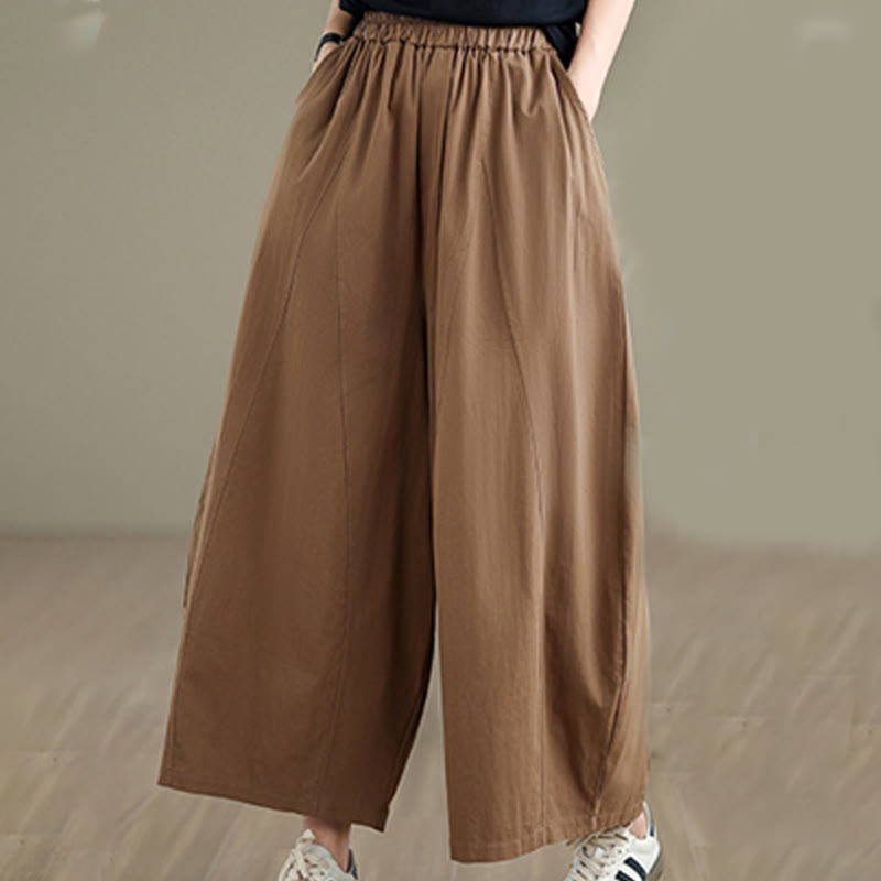Pantalones casuales Buddha Stones de algodón liso para mujer, de pierna ancha, con bolsillos, tallas 7-8 - image 15