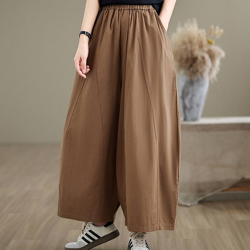 Pantalones casuales Buddha Stones de algodón liso para mujer, de pierna ancha, con bolsillos, tallas 7-8 - image 16