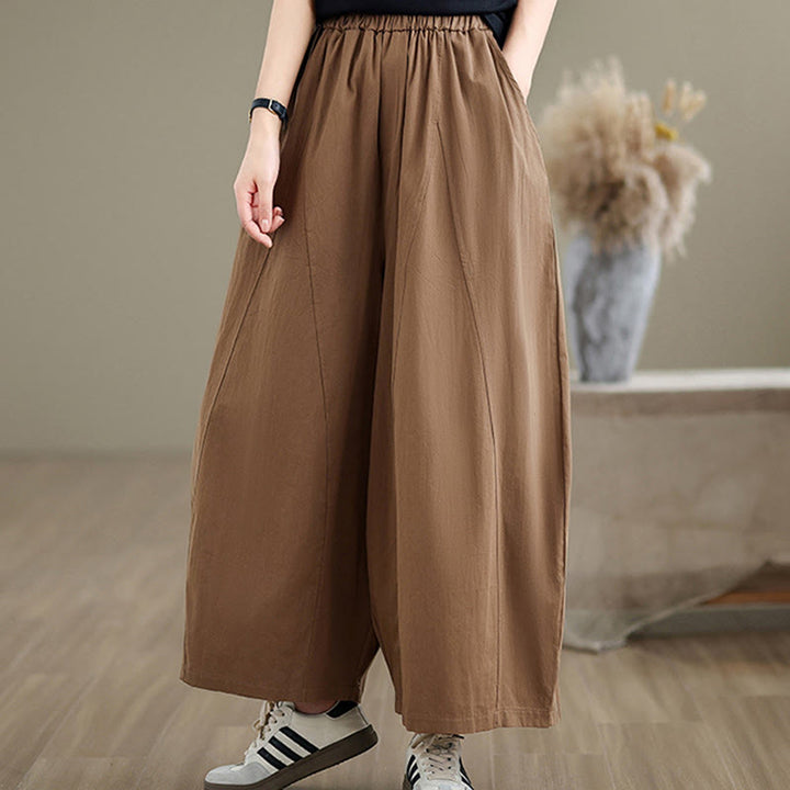 Pantalones casuales Buddha Stones de algodón liso para mujer, de pierna ancha, con bolsillos, tallas 7-8 - image 16
