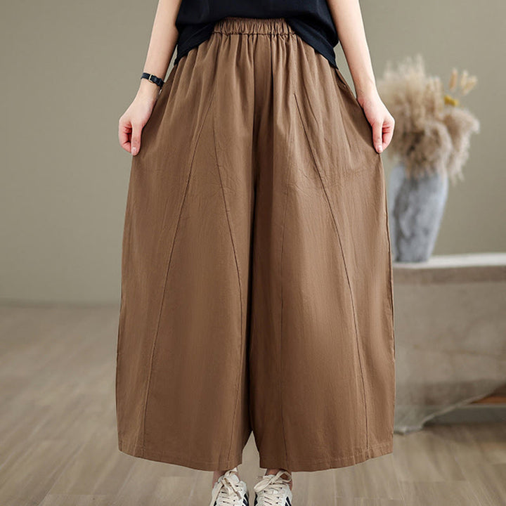 Pantalones casuales Buddha Stones de algodón liso para mujer, de pierna ancha, con bolsillos, tallas 7-8 - image 19