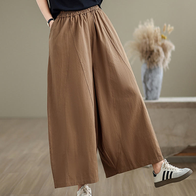 Pantalones casuales Buddha Stones de algodón liso para mujer, de pierna ancha, con bolsillos, tallas 7-8 - image 21