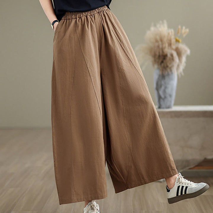 Pantalones casuales Buddha Stones de algodón liso para mujer, de pierna ancha, con bolsillos, tallas 7-8 - image 21