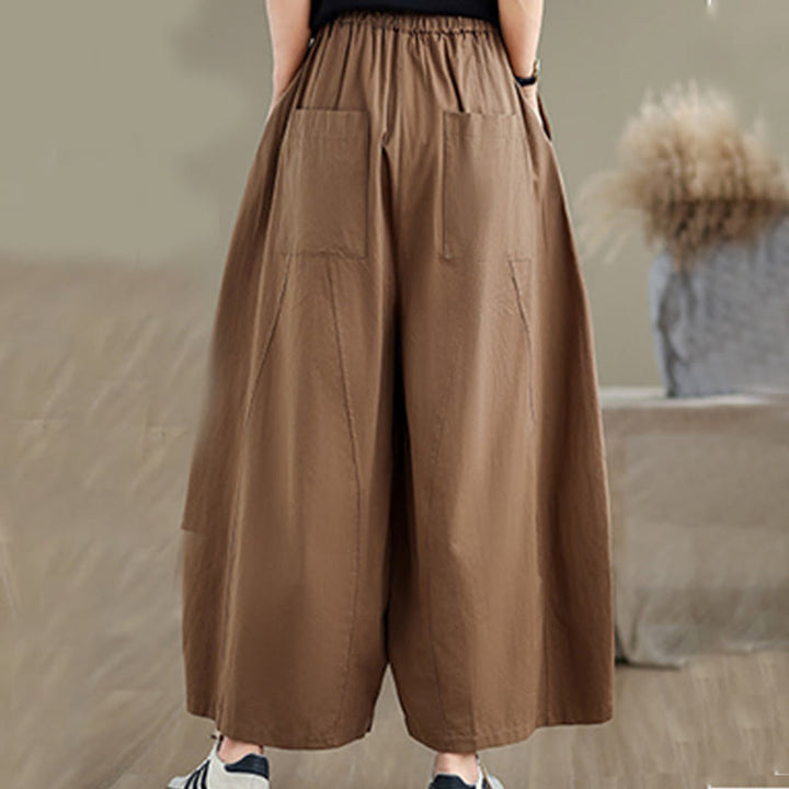 Pantalones casuales Buddha Stones de algodón liso para mujer, de pierna ancha, con bolsillos, tallas 7-8 - image 14