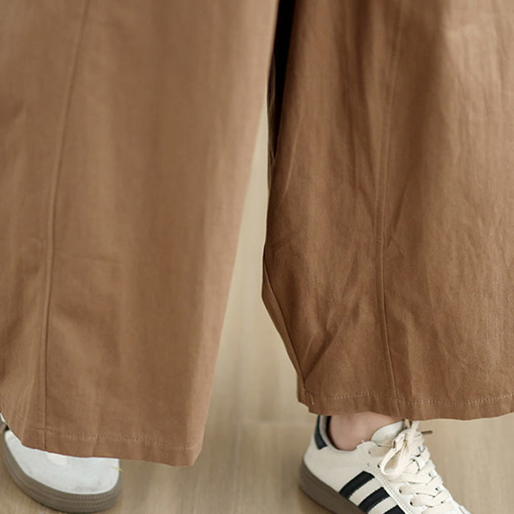 Pantalones casuales Buddha Stones de algodón liso para mujer, de pierna ancha, con bolsillos, tallas 7-8 - image 16