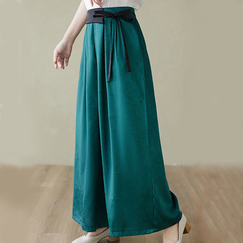 Pantalones casuales de algodón jacquard con cordones y pernera ancha para mujer con bolsillos de Buddha Stones - image 2