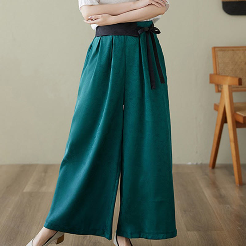 Pantalones casuales de algodón jacquard con cordones y pernera ancha para mujer con bolsillos de Buddha Stones - image 5
