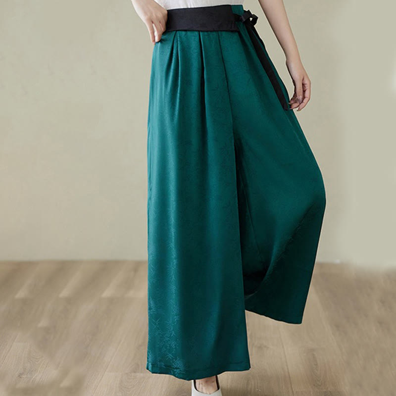 Pantalones casuales de algodón jacquard con cordones y pernera ancha para mujer con bolsillos de Buddha Stones - image 6