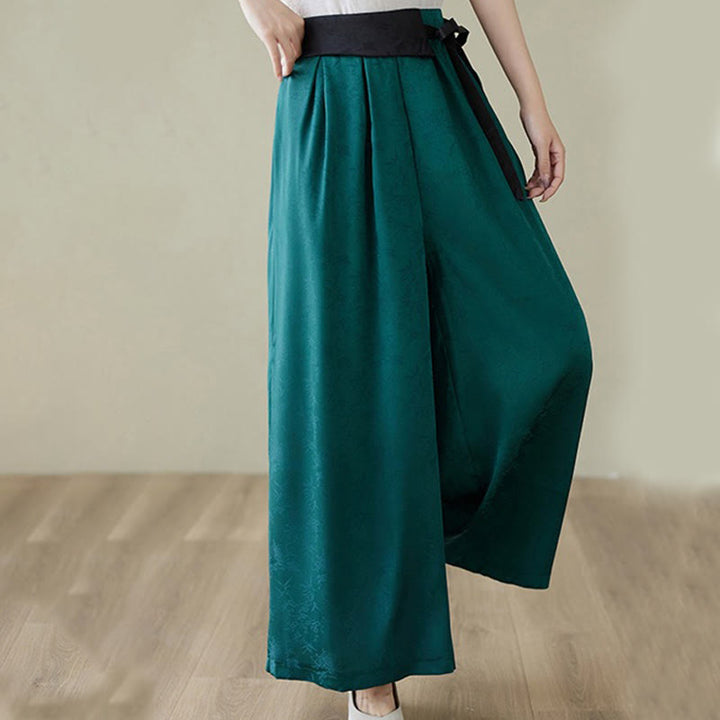 Pantalones casuales de algodón jacquard con cordones y pernera ancha para mujer con bolsillos de Buddha Stones - image 6