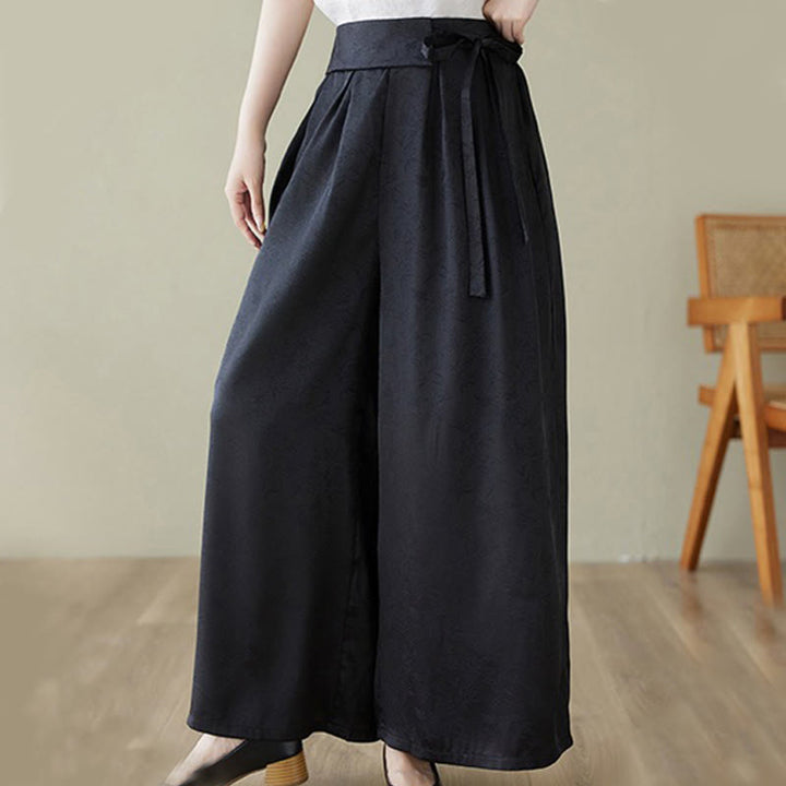 Pantalones casuales de algodón jacquard con cordones y pernera ancha para mujer con bolsillos de Buddha Stones - Negro - US8-10，UK/AU12-14，EU40-42 (2XL) - image 11