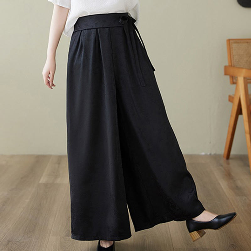 Pantalones casuales de algodón jacquard con cordones y pernera ancha para mujer con bolsillos de Buddha Stones - image 15