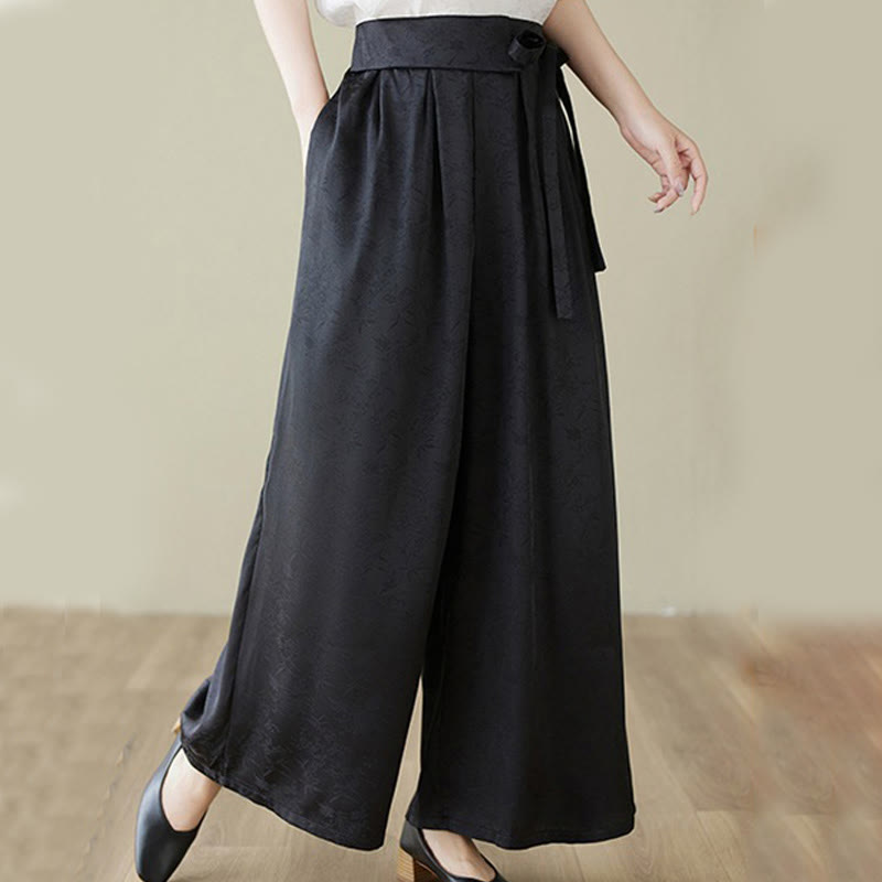 Pantalones casuales de algodón jacquard con cordones y pernera ancha para mujer con bolsillos de Buddha Stones - image 13