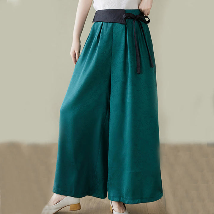 Pantalones casuales de algodón jacquard con cordones y pernera ancha para mujer con bolsillos de Buddha Stones - image 10