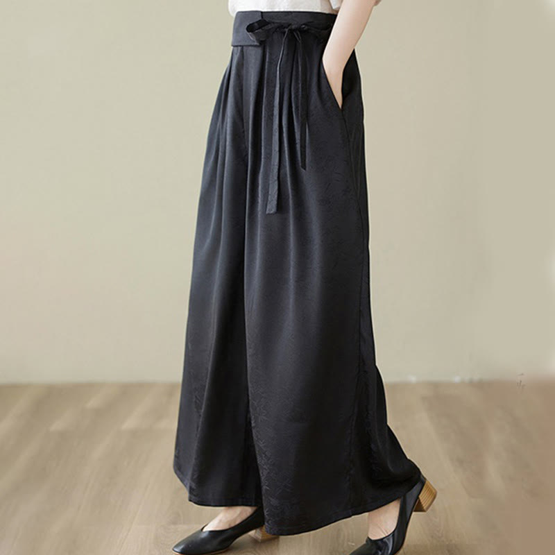 Pantalones casuales de algodón jacquard con cordones y pernera ancha para mujer con bolsillos de Buddha Stones - image 12