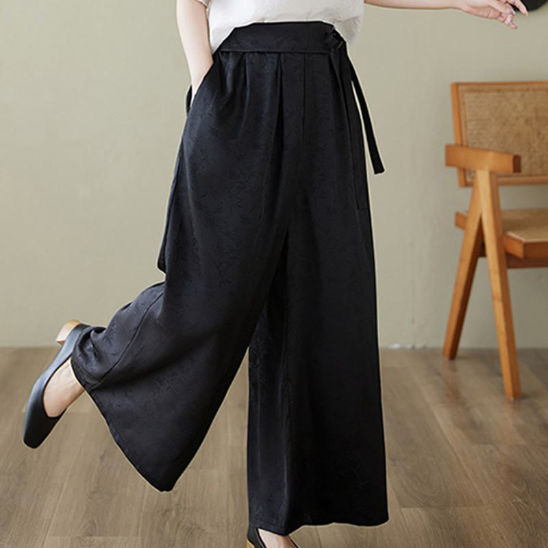 Pantalones casuales de algodón jacquard con cordones y pernera ancha para mujer con bolsillos de Buddha Stones - image 14