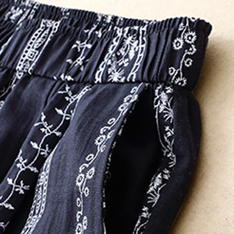 Pantalones anchos de lino y algodón con estampado vertical informal de Buddha Stones para mujer con bolsillos - image 2