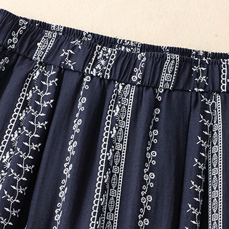 Pantalones anchos de lino y algodón con estampado vertical informal de Buddha Stones para mujer con bolsillos - image 4