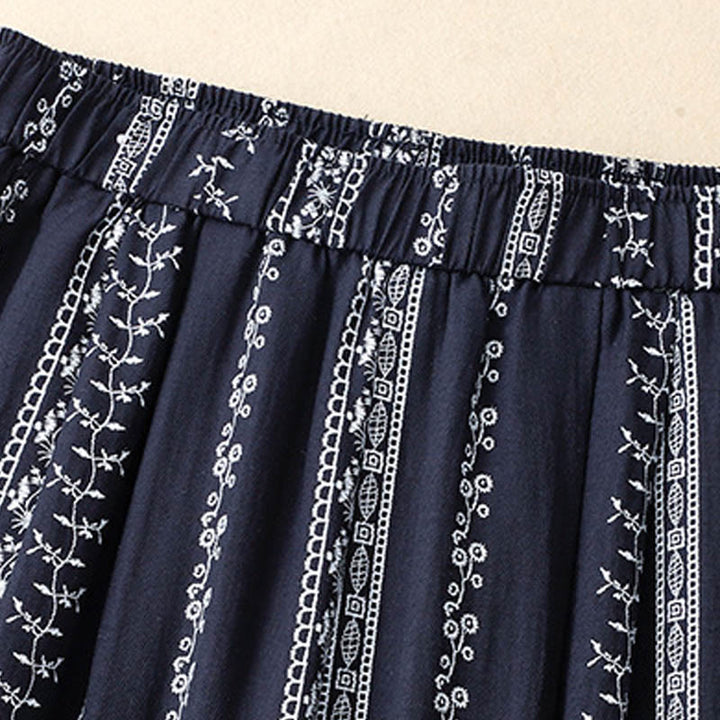 Pantalones anchos de lino y algodón con estampado vertical informal de Buddha Stones para mujer con bolsillos - image 4