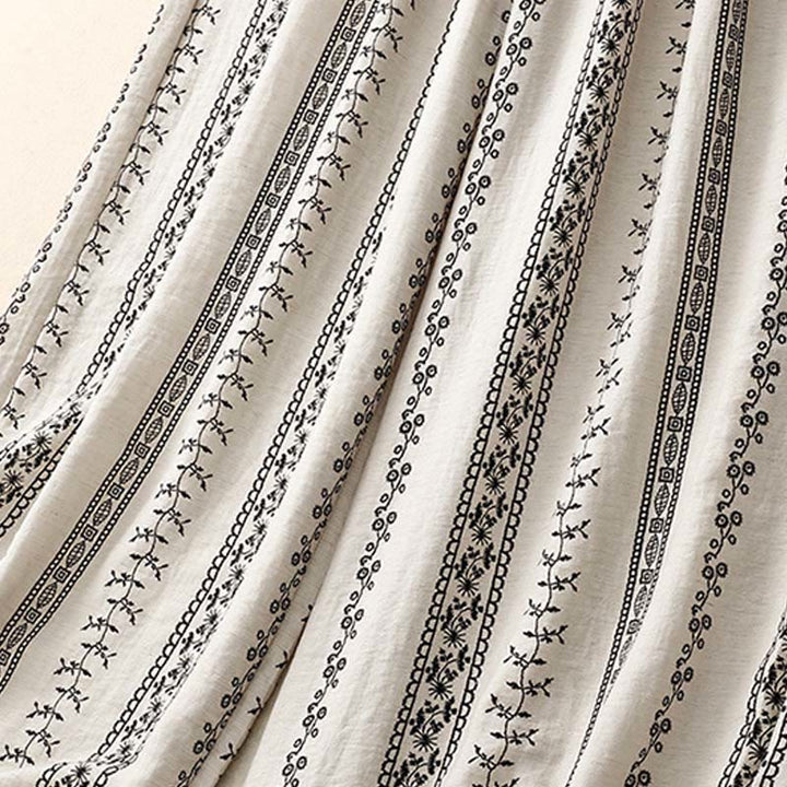 Pantalones anchos de lino y algodón con estampado vertical informal de Buddha Stones para mujer con bolsillos - image 13