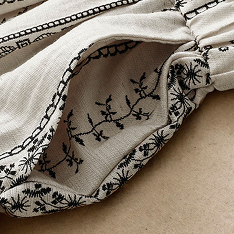 Pantalones anchos de lino y algodón con estampado vertical informal de Buddha Stones para mujer con bolsillos - image 7