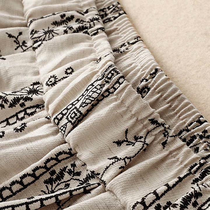 Pantalones anchos de lino y algodón con estampado vertical informal de Buddha Stones para mujer con bolsillos - image 9