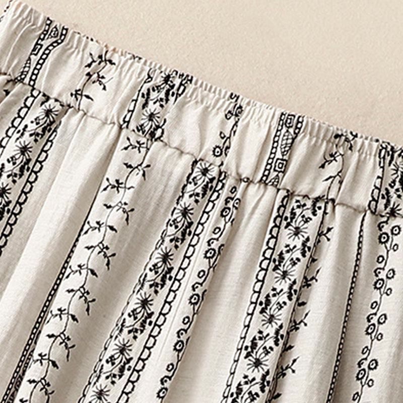 Pantalones anchos de lino y algodón con estampado vertical informal de Buddha Stones para mujer con bolsillos - image 11