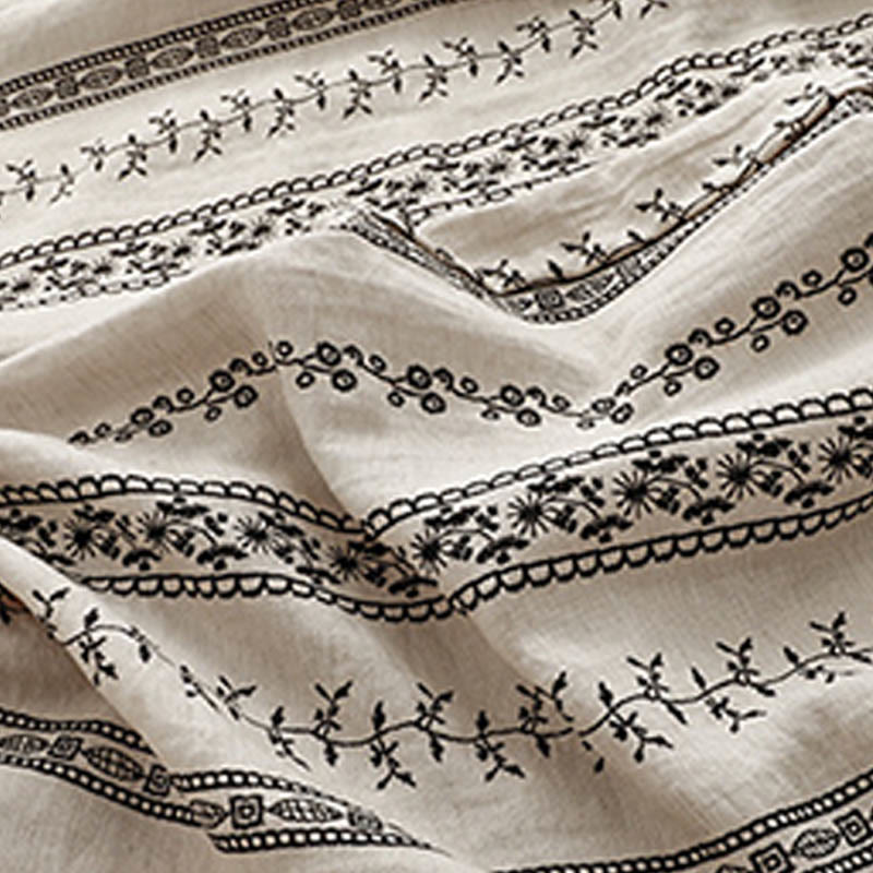 Pantalones anchos de lino y algodón con estampado vertical informal de Buddha Stones para mujer con bolsillos - image 9