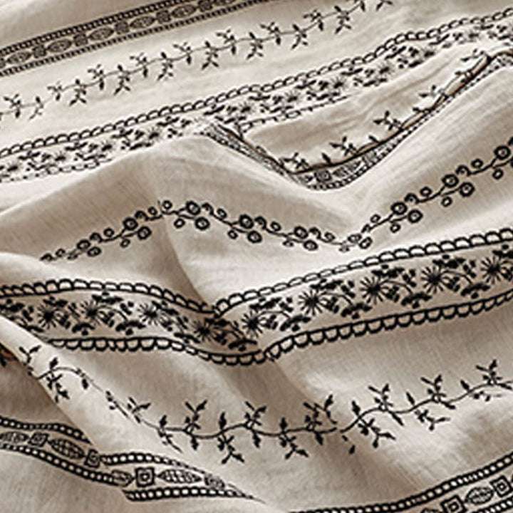 Pantalones anchos de lino y algodón con estampado vertical informal de Buddha Stones para mujer con bolsillos - image 9