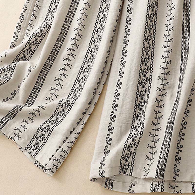 Pantalones anchos de lino y algodón con estampado vertical informal de Buddha Stones para mujer con bolsillos - image 15