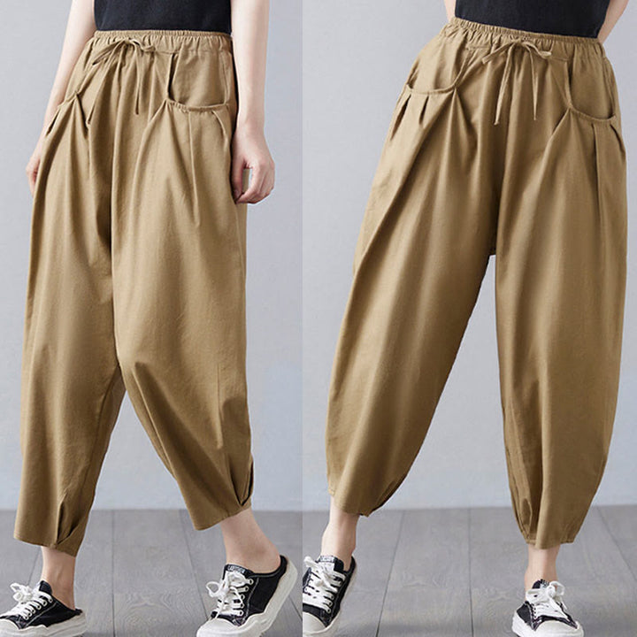 Pantalones cortos de verano Buddha Stones para mujer, de algodón y lino, con bolsillos - image 6