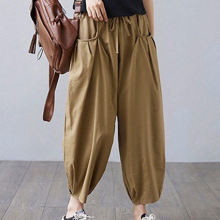 Pantalones cortos de verano Buddha Stones para mujer, de algodón y lino, con bolsillos - image 2
