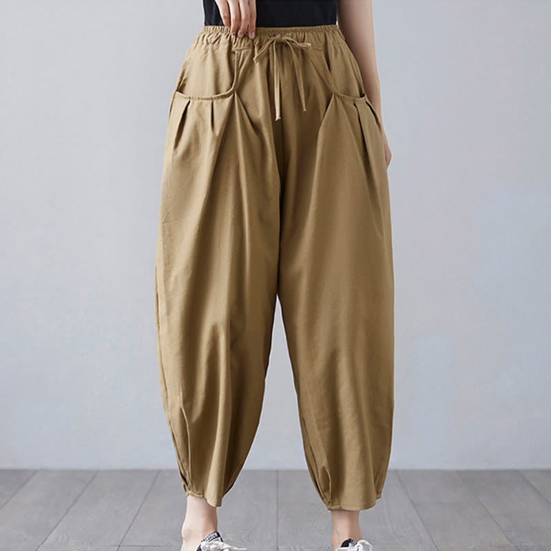 Pantalones cortos de verano Buddha Stones para mujer, de algodón y lino, con bolsillos - image 3