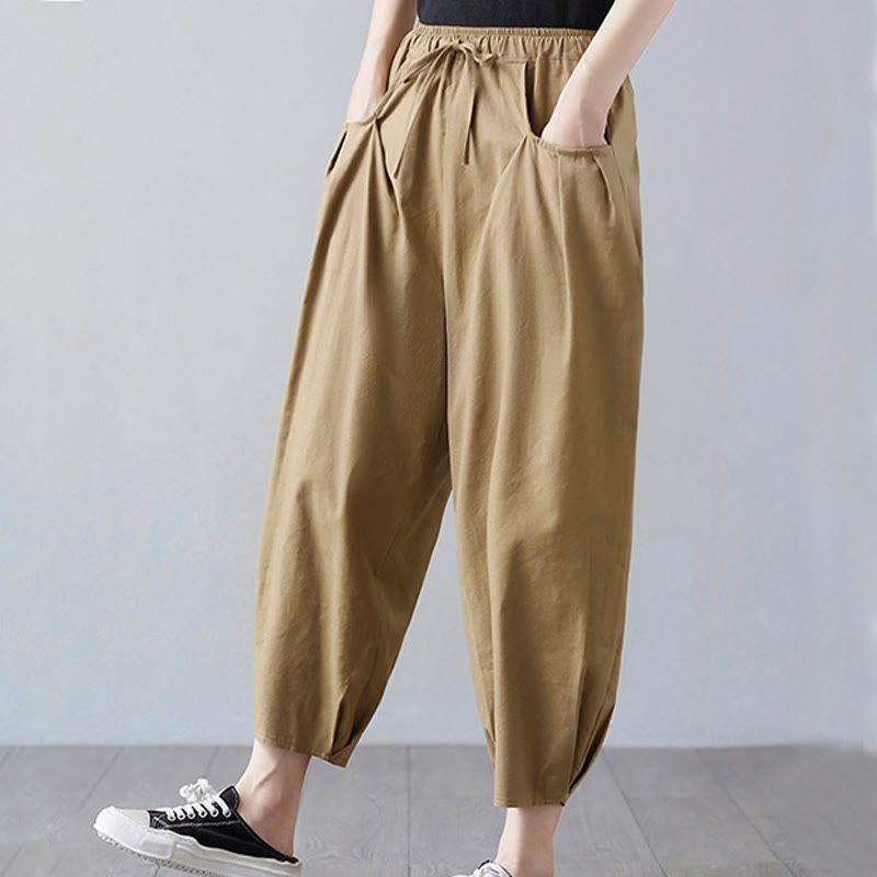 Pantalones cortos de verano Buddha Stones para mujer, de algodón y lino, con bolsillos - image 4