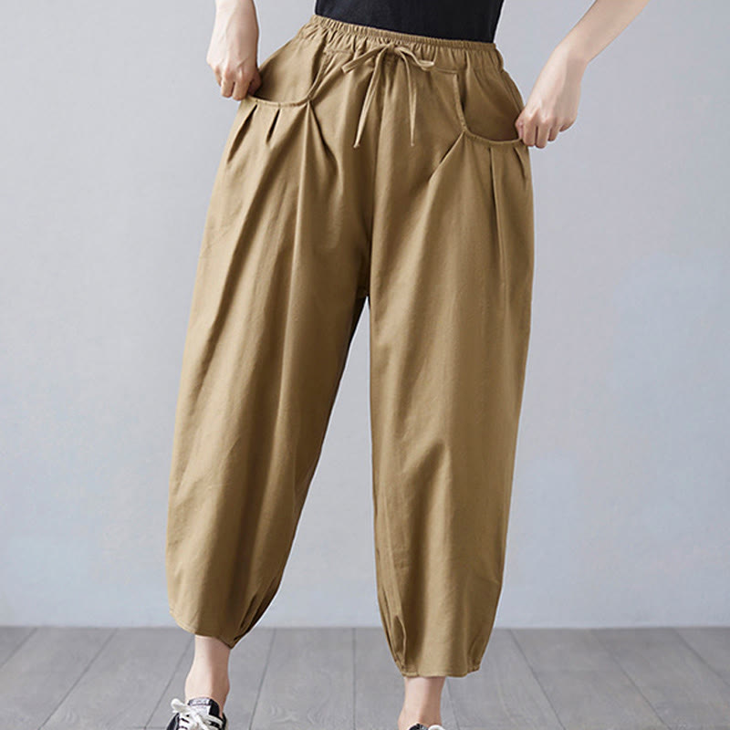Pantalones cortos de verano Buddha Stones para mujer, de algodón y lino, con bolsillos - image 5