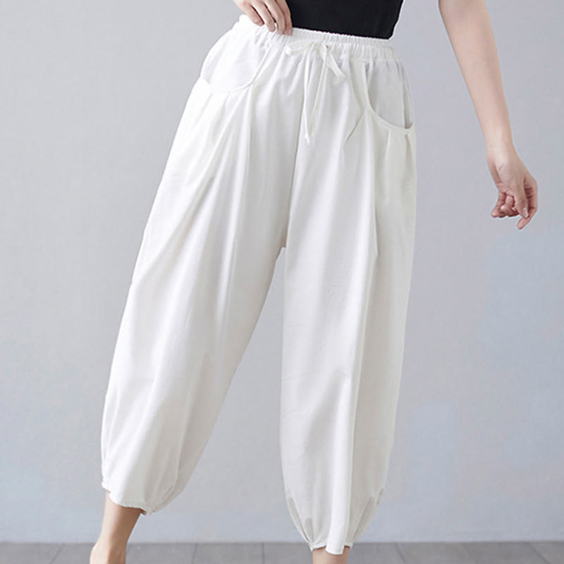 Pantalones cortos de verano Buddha Stones para mujer, de algodón y lino, con bolsillos - image 10